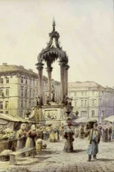 Busy Scene at the High Market in Vienna